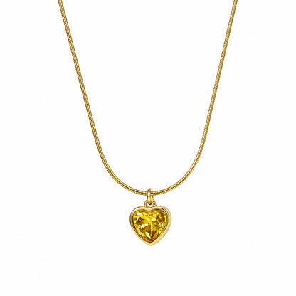 Gold Tone Citrine Heart Pendant For Girls & Women's