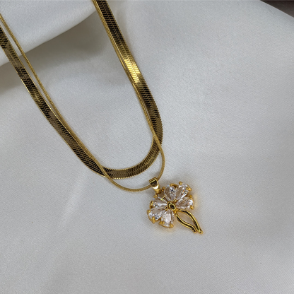 Gold Plated Dual Layered Crystal Bow Knot Stainless Steel Pendant For Girls & Women