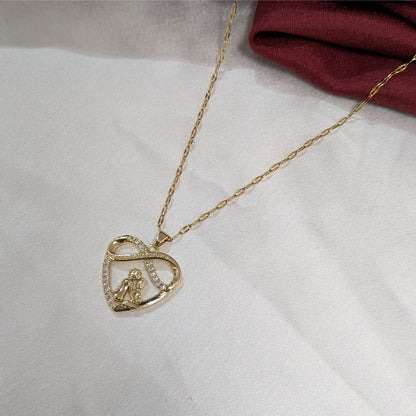 Gold Finish AD Stone Heart Shape Couple Charm Pendant for Girls & Women