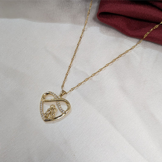 Gold Finish AD Stone Heart Shape Couple Charm Pendant for Girls & Women