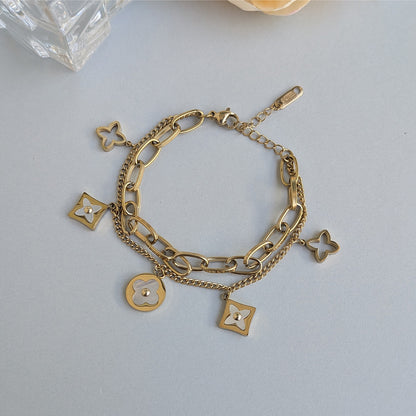 Gold Plated Link & Cable Chain With Enamel Floral Charms For Girls & Women