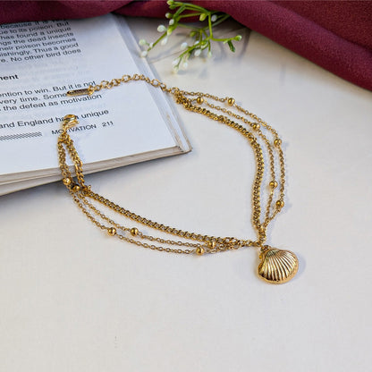 Gold Tone Triple Layer Scallop Shell Anklet For Girls & Women