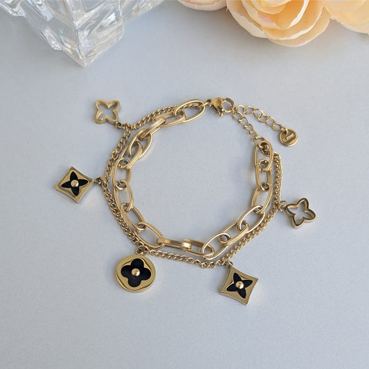 Gold Plated Link & Cable Chain With Enamel Floral Charms For Girls & Women