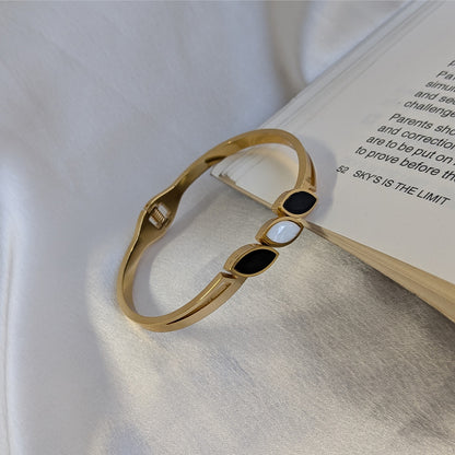 Gold Plated Triple Marquise Black & White Enamel Stone Bracelet for Girls & Women