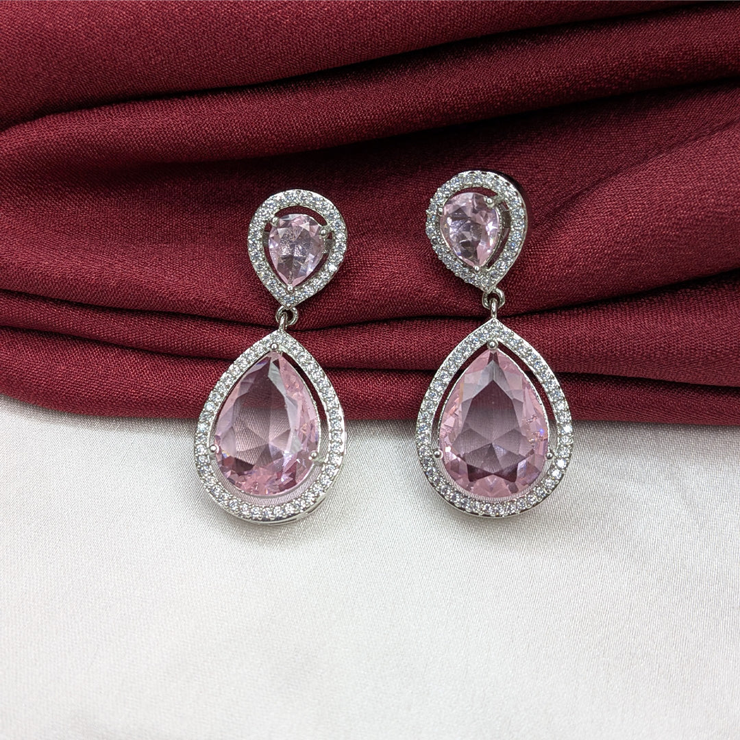 Layered Teardrop Faceted Stone Earrings with Sparkling AD Stone Frame