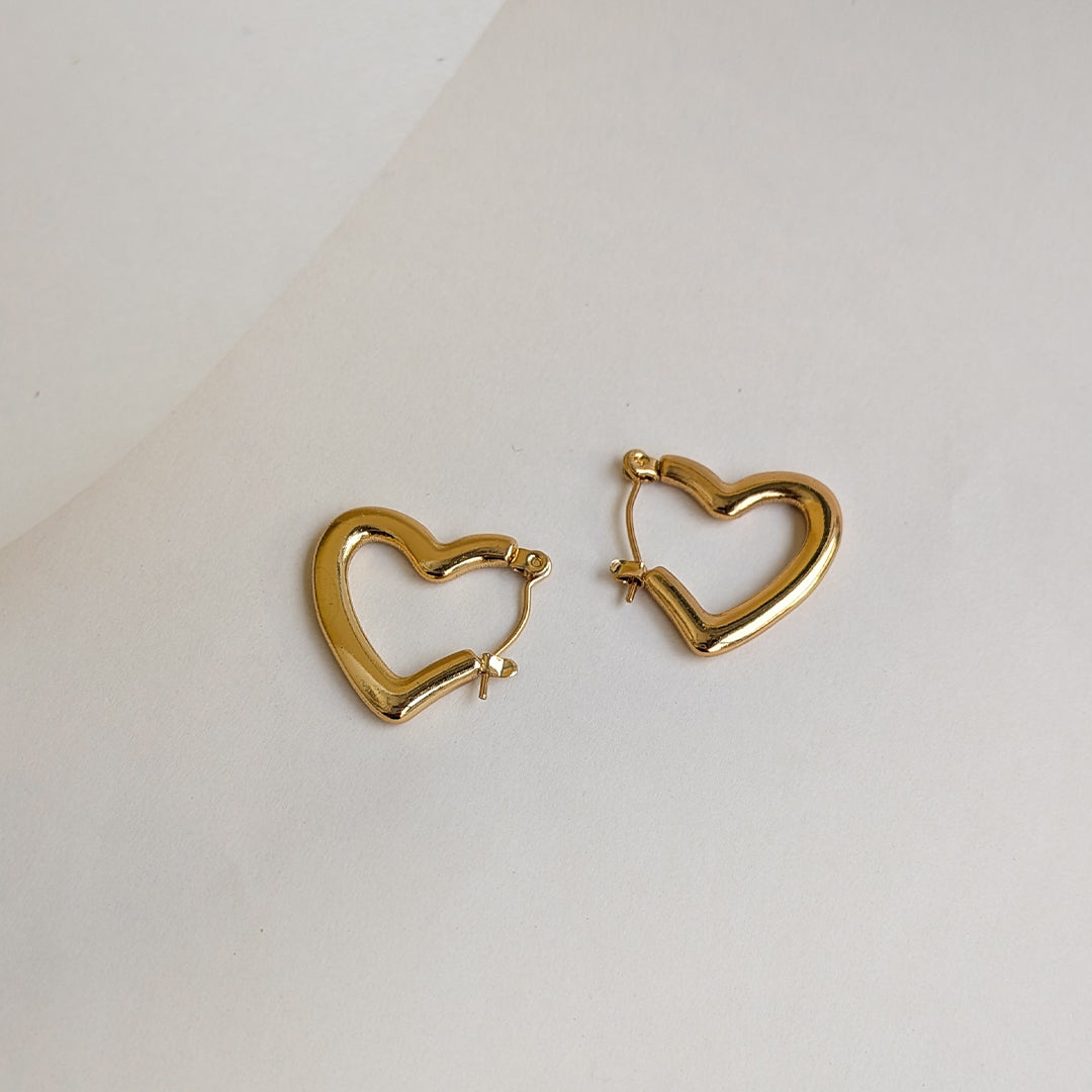 Gold Tone Heart Hoop Earrings For Girls & Women (Anti-Tarnish)