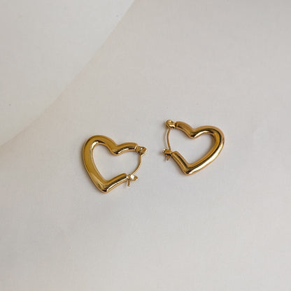 Gold Tone Heart Hoop Earrings For Girls & Women (Anti-Tarnish)