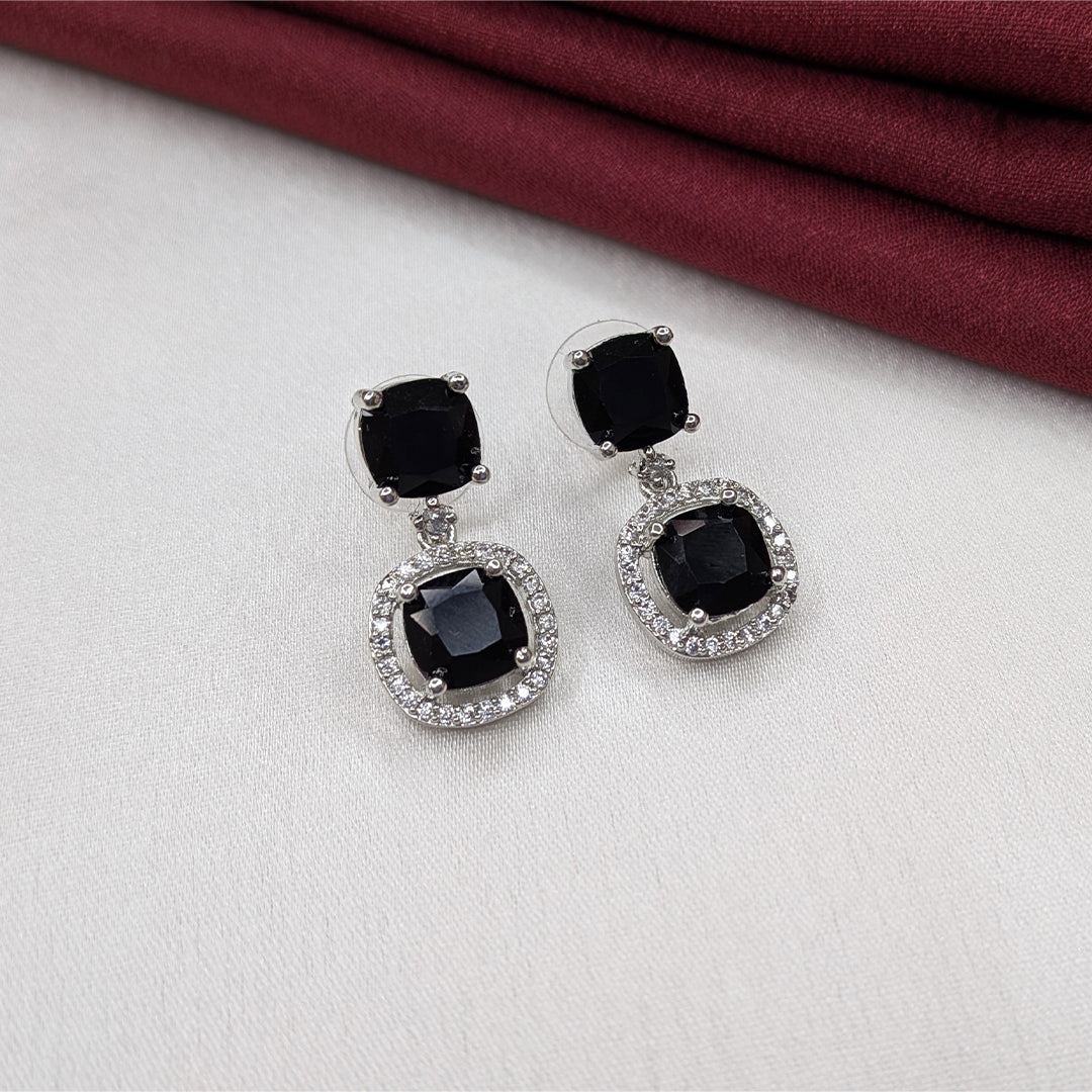 Silver Finish Elegant Cushion Cut AD Stone Drop Earrings for Girls & Women