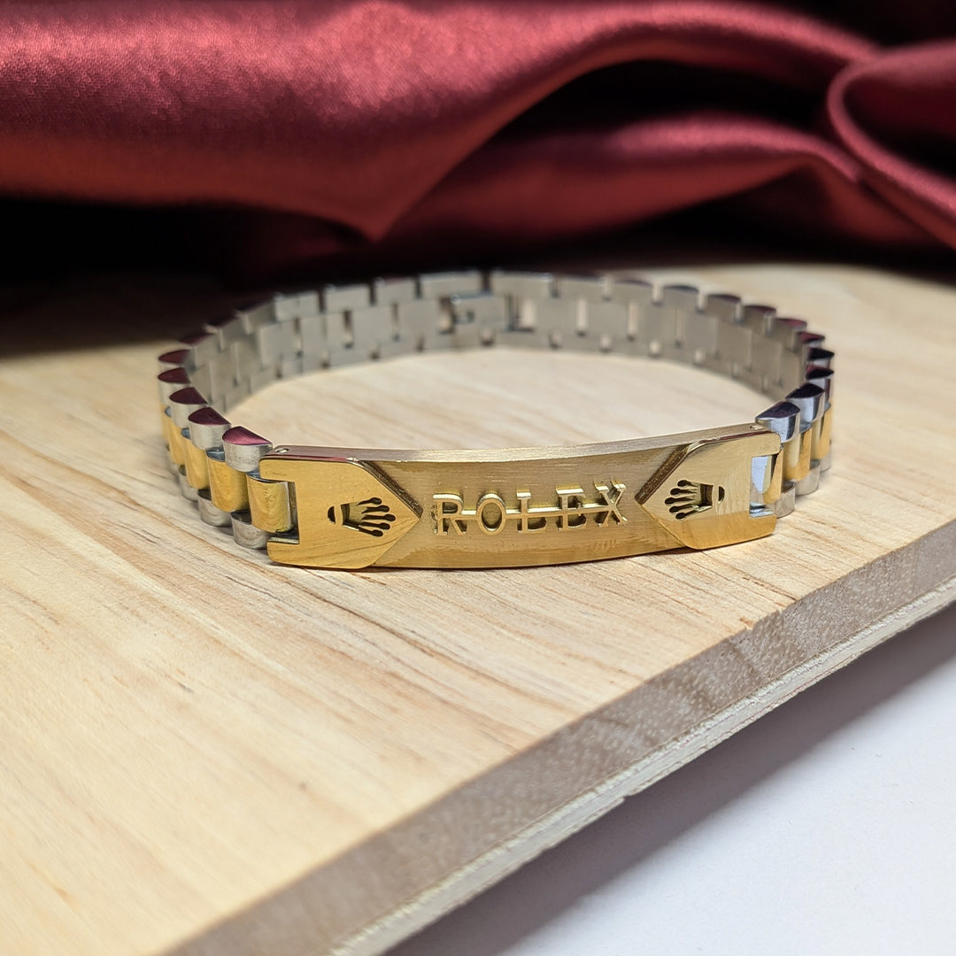 Gold Finish Brand Inspired Royce Chain Stainless Steel Bracelet With Clasp For Men