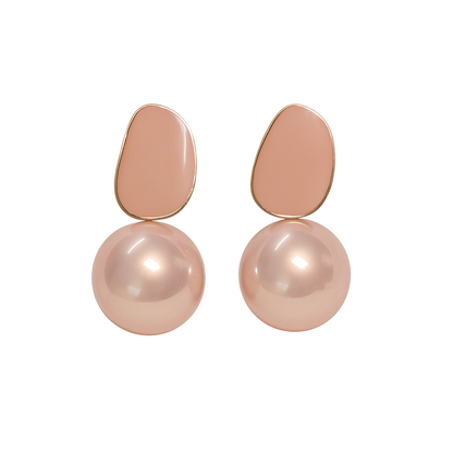 Rose Gold Enamel & Faux Pearl Drop Earrings