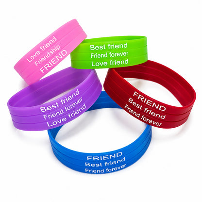 5pcs Colorful Silicone Wristbands with Friendship Messages