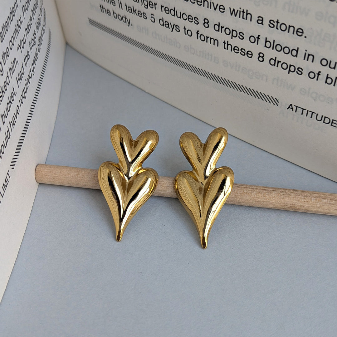 Love Inspired Double Heart Textured Gold Plated Earrings For Girls & Women (Anti Tarnish)