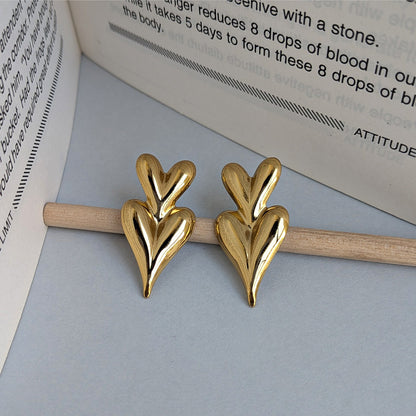 Love Inspired Double Heart Textured Gold Plated Earrings For Girls & Women (Anti Tarnish)