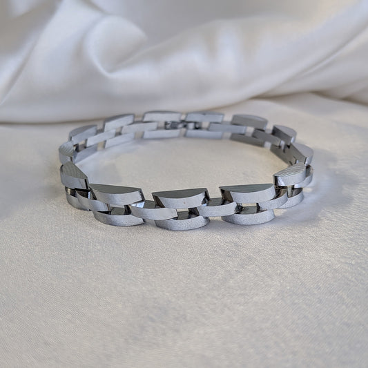 Vintage Silver Stainless Steel Chain Bracelet With Clasp For Men