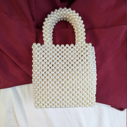 Handmade Pearl Beaded Top Handle Clutch Bag for Women