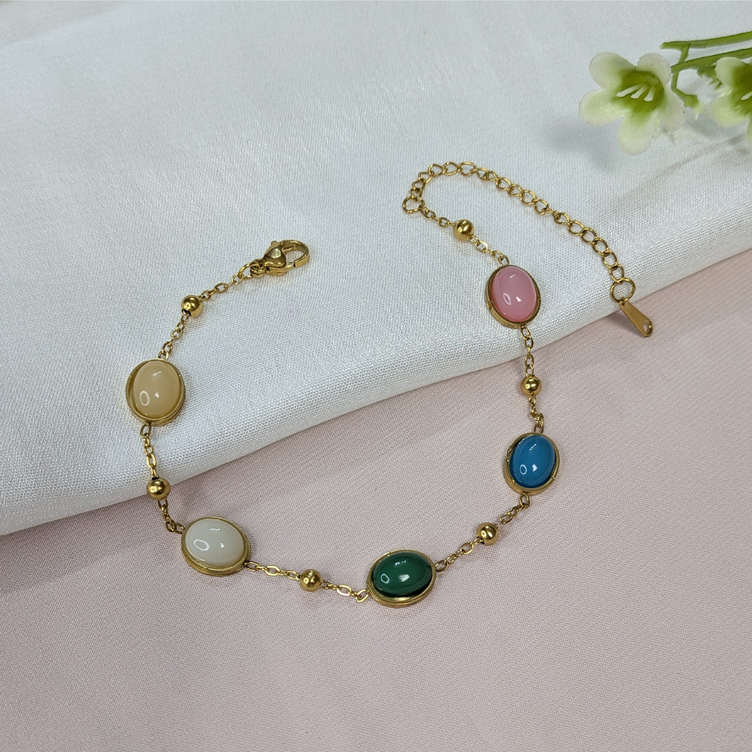 Gold Finish Vibrant Gemstone Link Bracelet For Girls & Women (Anti-Tarnish)