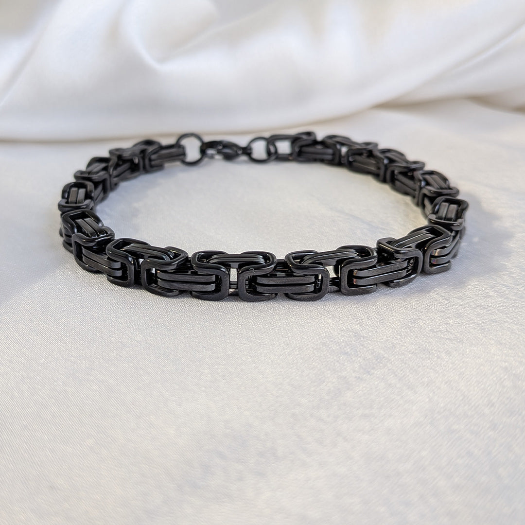 Black Cuban Style Chain Link Stainless Steel Bracelet With Clasp For Men