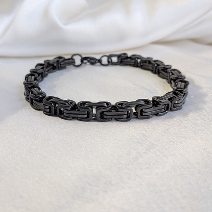 Black Cuban Style Chain Link Stainless Steel Bracelet With Clasp For Men