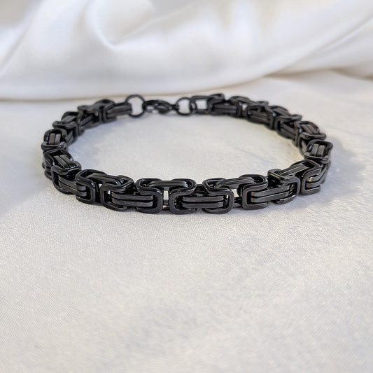 Black Cuban Style Chain Link Stainless Steel Bracelet With Clasp For Men
