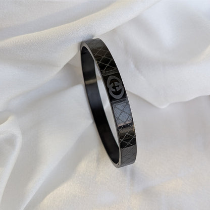 Luxury Gucci Brand Inspired Designer Geometric Engraved Stainless Steel Bracelet For Men