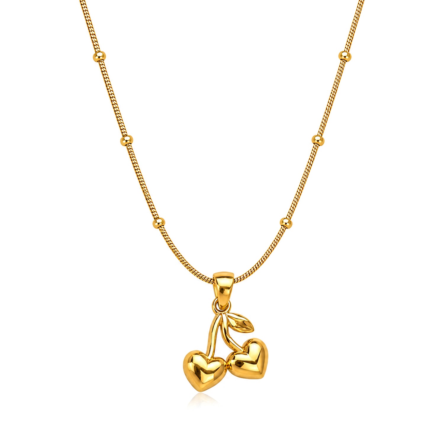 Twin Heart Charm Pendant with Beaded Chain for Girls & Women