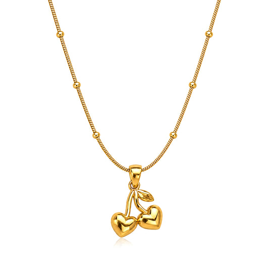 Twin Heart Charm Pendant with Beaded Chain for Girls & Women