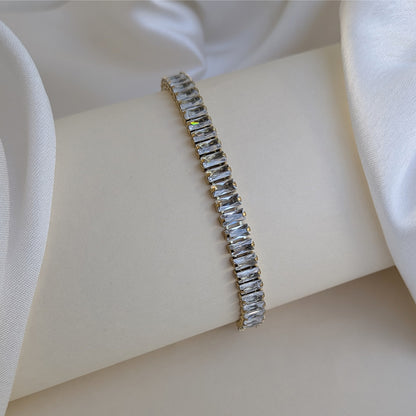 Elegant Gold Plated Baguette AD Stone Tennis Bracelet For Girls & Women