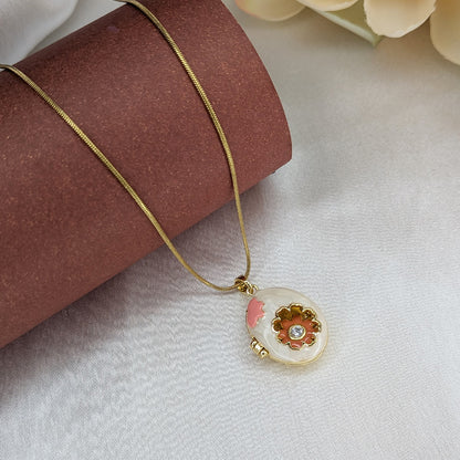 Openable Charming Floral Enamel Oval Locket with Crystal Accent For Girls & Women