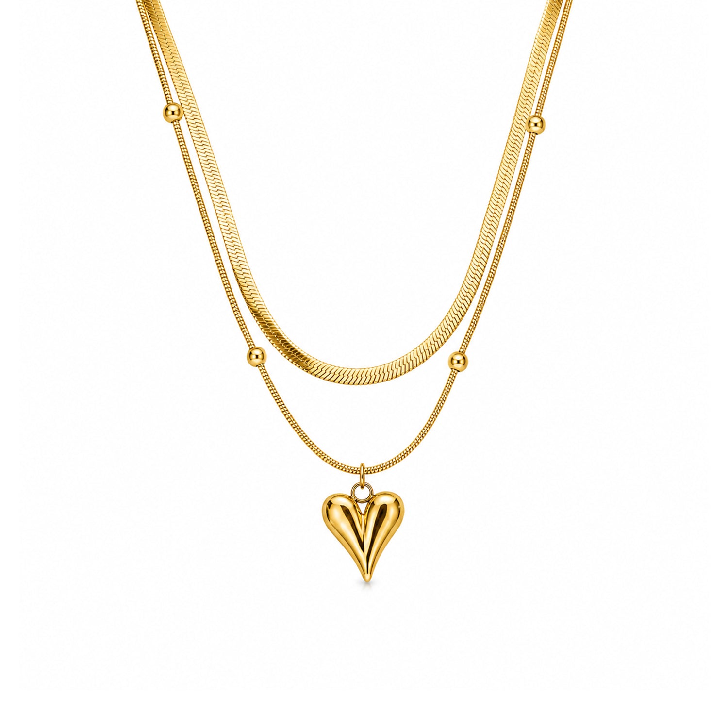 Double Layered Chain With Heart Pendant For Girls & Women