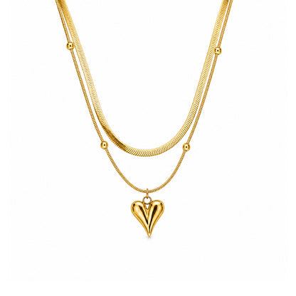 Double Layered Chain With Heart Pendant For Girls & Women