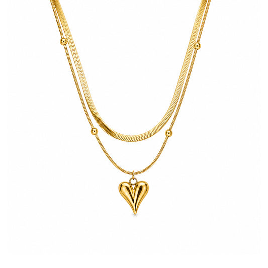 Double Layered Chain With Heart Pendant For Girls & Women