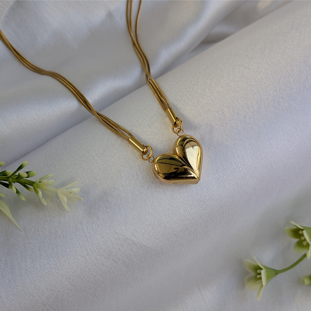 Gold Plated Magnetic Heart Pendant with Triple-Layer Chain for Girls & Women