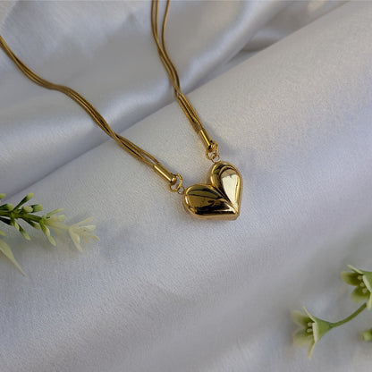 Gold Plated Magnetic Heart Pendant with Triple-Layer Chain for Girls & Women