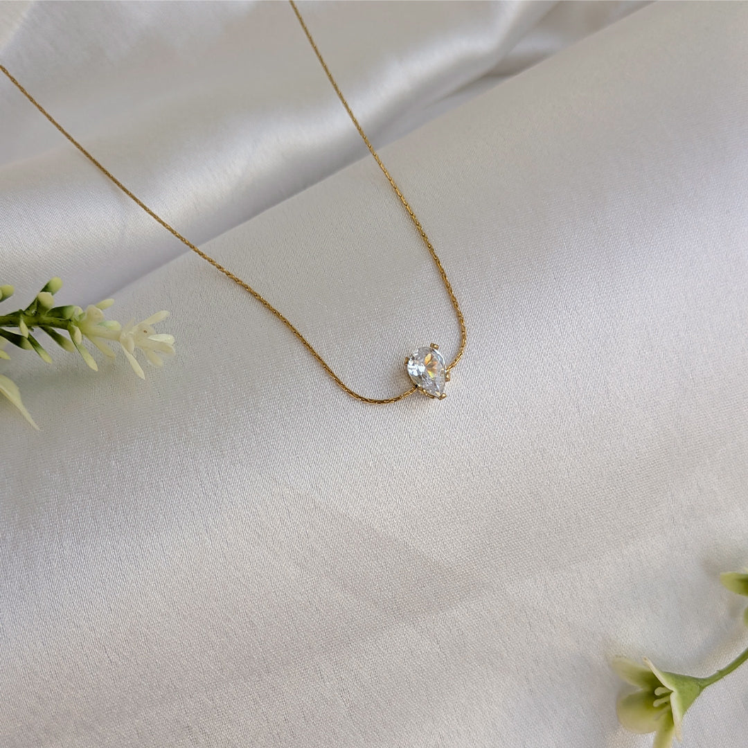 Gold Plated Dainty Sparkle Solitaire Pendant For Girls & Women