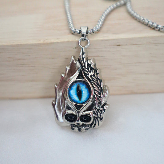 Blue Flame Skull Pendant for Men