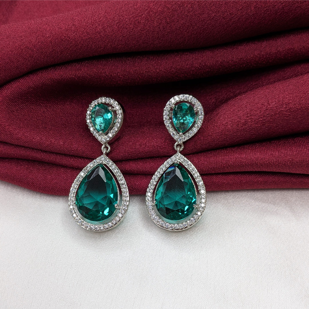 Layered Teardrop Faceted Stone Earrings with Sparkling AD Stone Frame