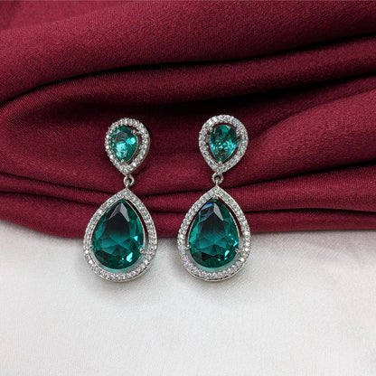 Layered Teardrop Faceted Stone Earrings with Sparkling AD Stone Frame