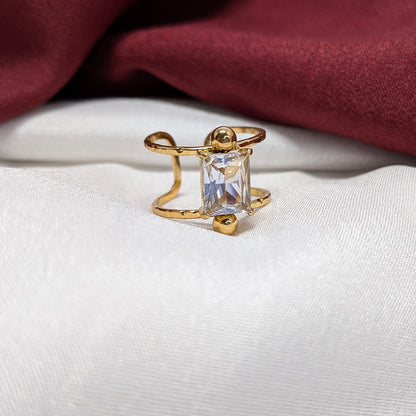 Gold Plated Adjustable Crystal Ring for Women & Girls (Anti Tarnish)