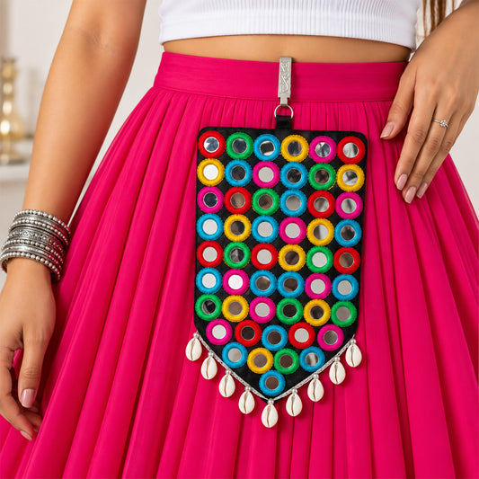 Handcrafted Multicolored Mirror Work Pouch