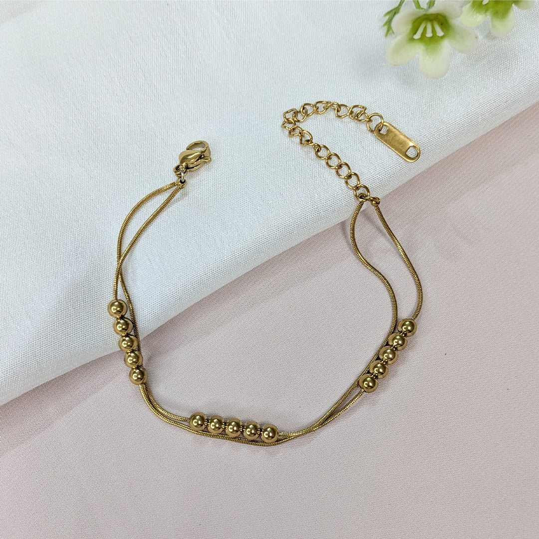 Stylish Gold Finish Beaded Double Layer Bracelet For Girls & Women (Anti-Tarnish)