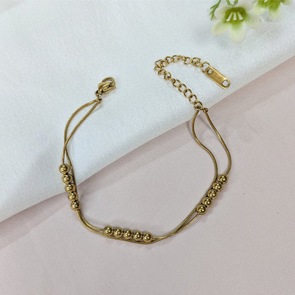 Stylish Gold Finish Beaded Double Layer Bracelet For Girls & Women (Anti-Tarnish)
