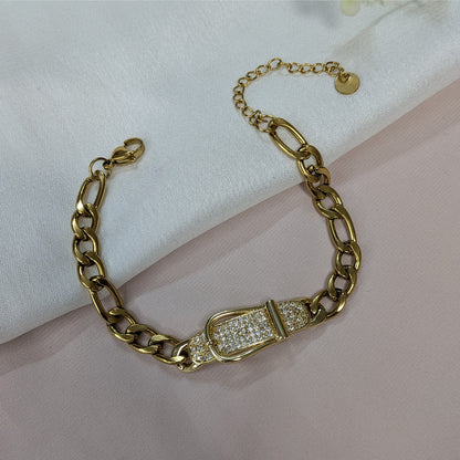 Gold Finish Crystal Buckle Charm Bracelet For Girls & Women (Anti-Tarnish)
