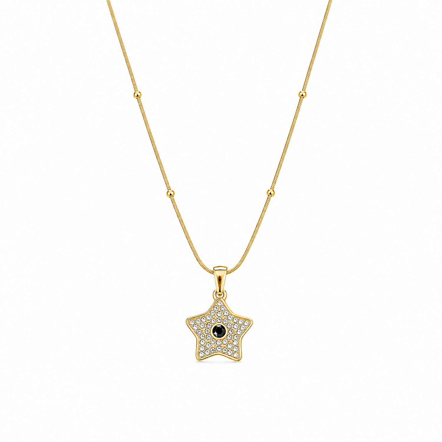Star Central Stone Accented Beaded Chain Pendant for Girls & Women's