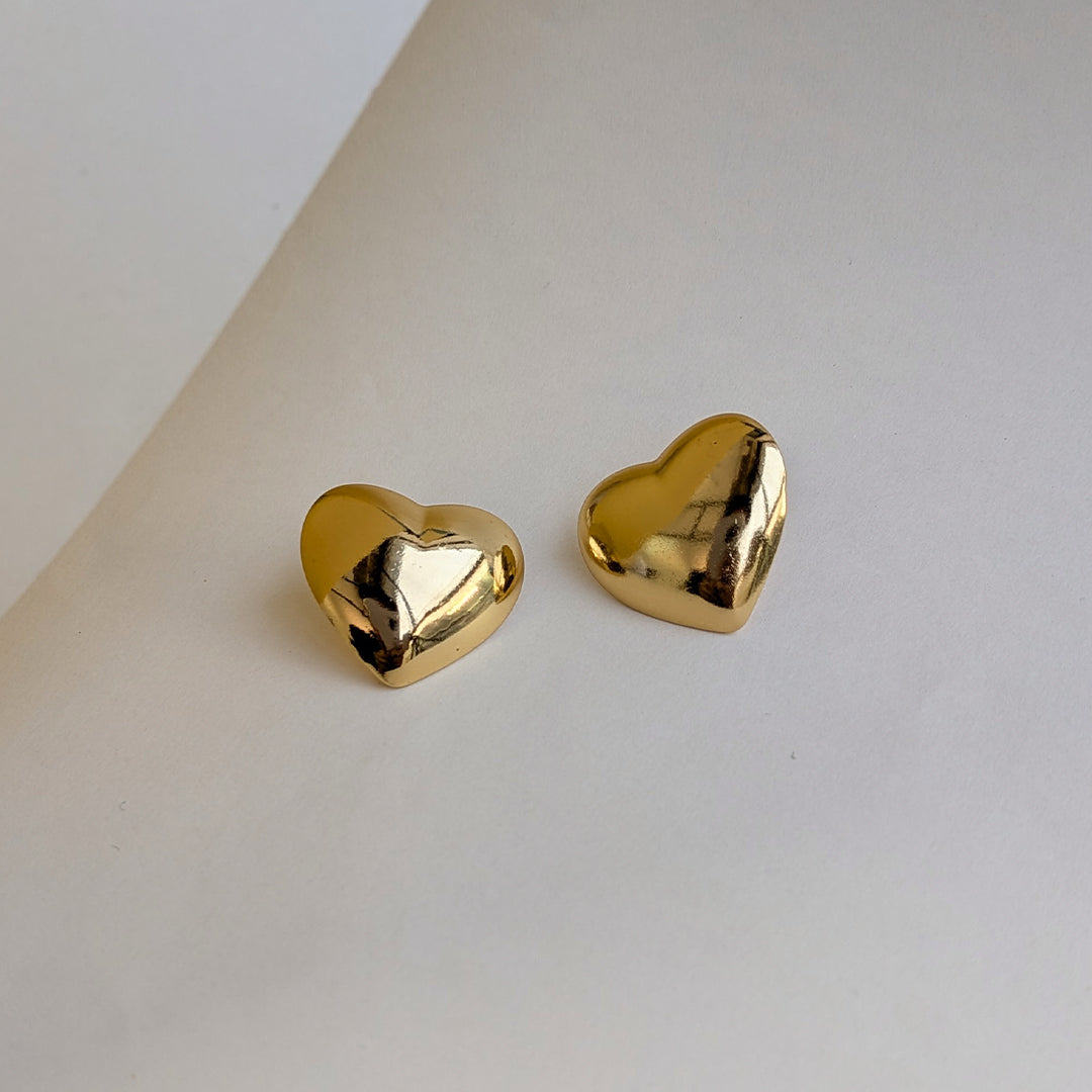 Gold Plated Glossy Mini Heart Stud Earrings For Girls & Women (Anti-Tarnish)