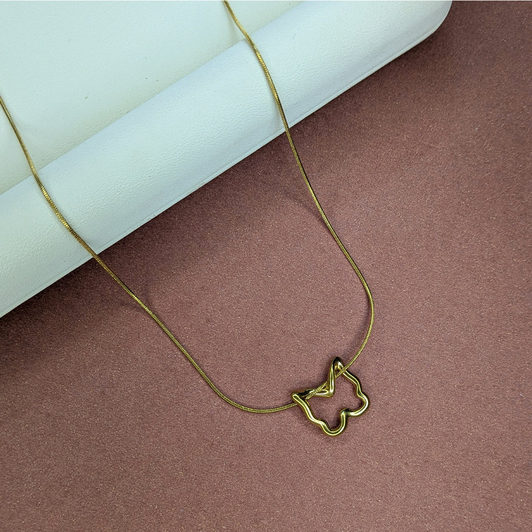 Gold Finish Butterfly Outline Chain Pendant For Girls & Women