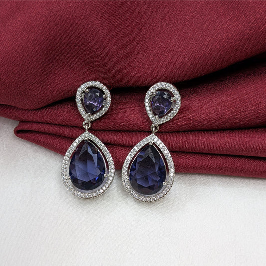 Layered Teardrop Faceted Stone Earrings with Sparkling AD Stone Frame