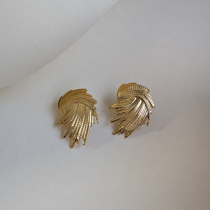 Gold Tone Vintage Textured Swirl Stud Earrings For Girls & Women (Anti-Tarnish)