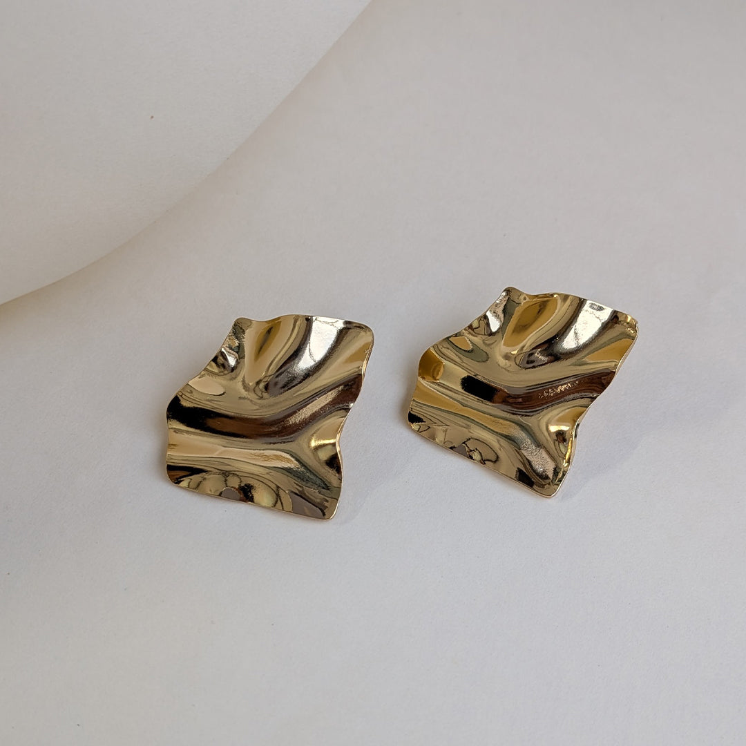 Gold Tone Abstract Wave Stud Earrings For Girls & Women (Anti-Tarnish)