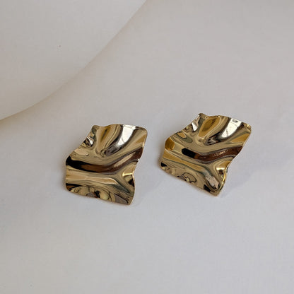 Gold Tone Abstract Wave Stud Earrings For Girls & Women (Anti-Tarnish)