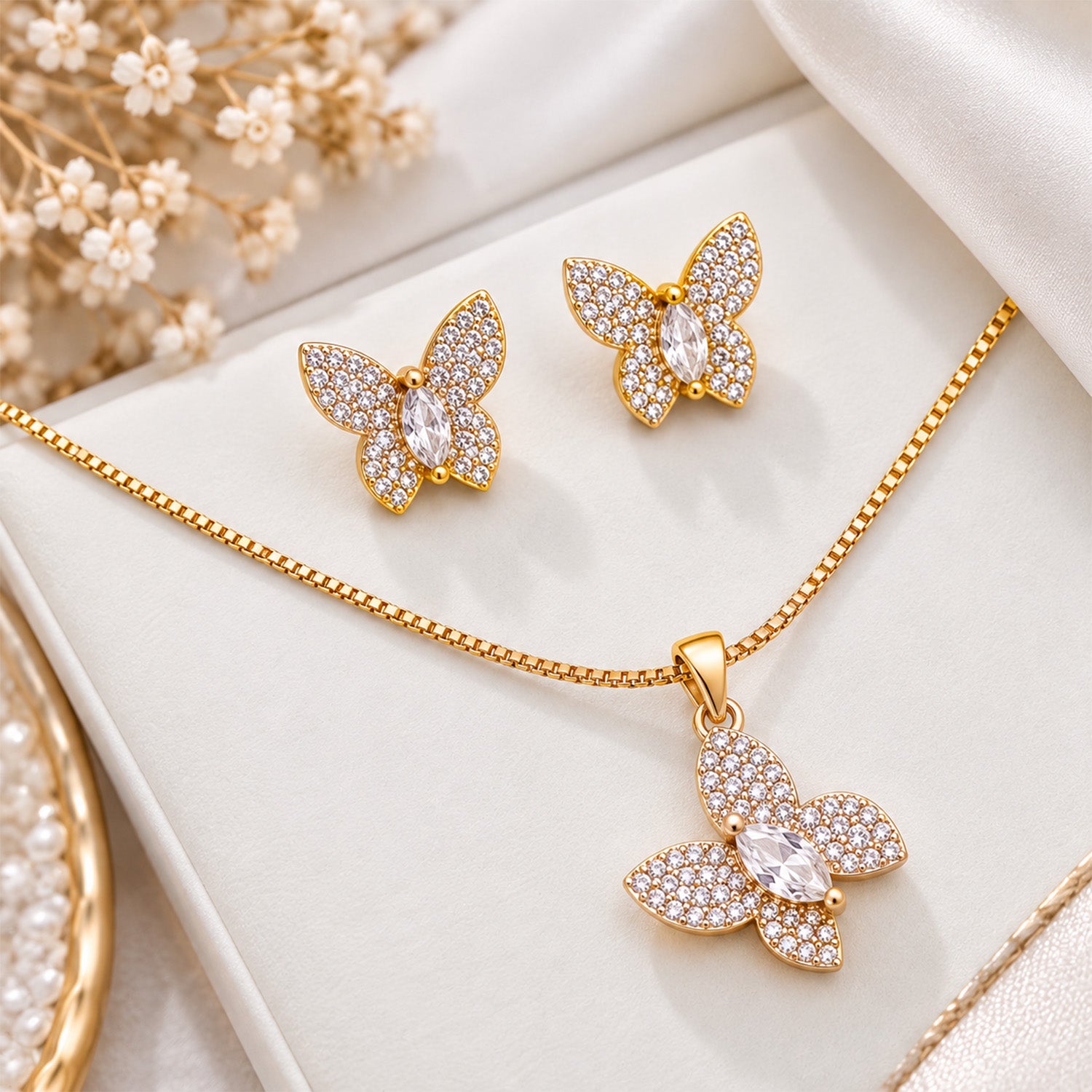 Dual Tone Butterfly AD Stone Pendant Set for Girls & Women's